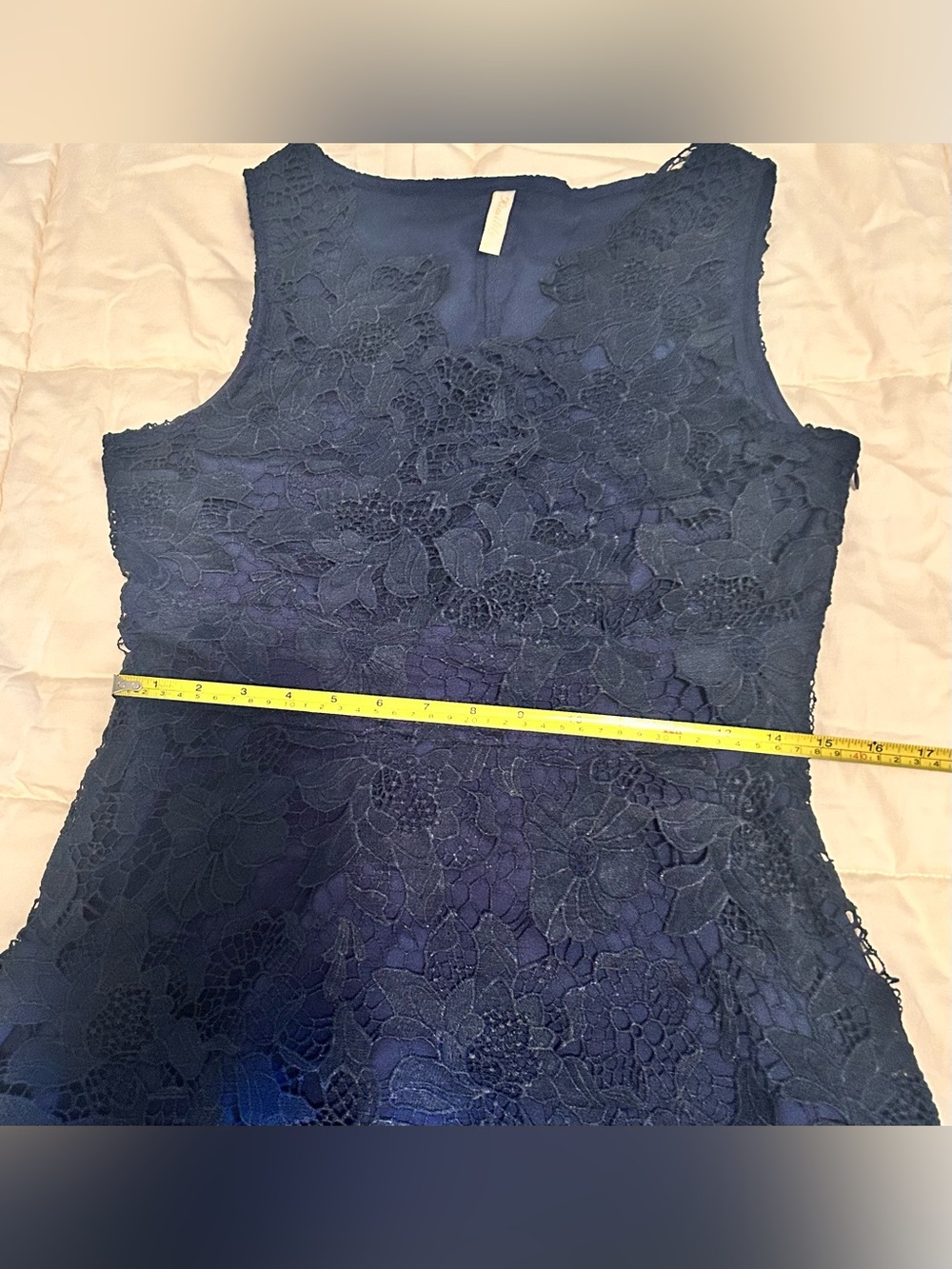 Sleeveless navy Blue  Lace A-Line Dress - Picture 8 of 9